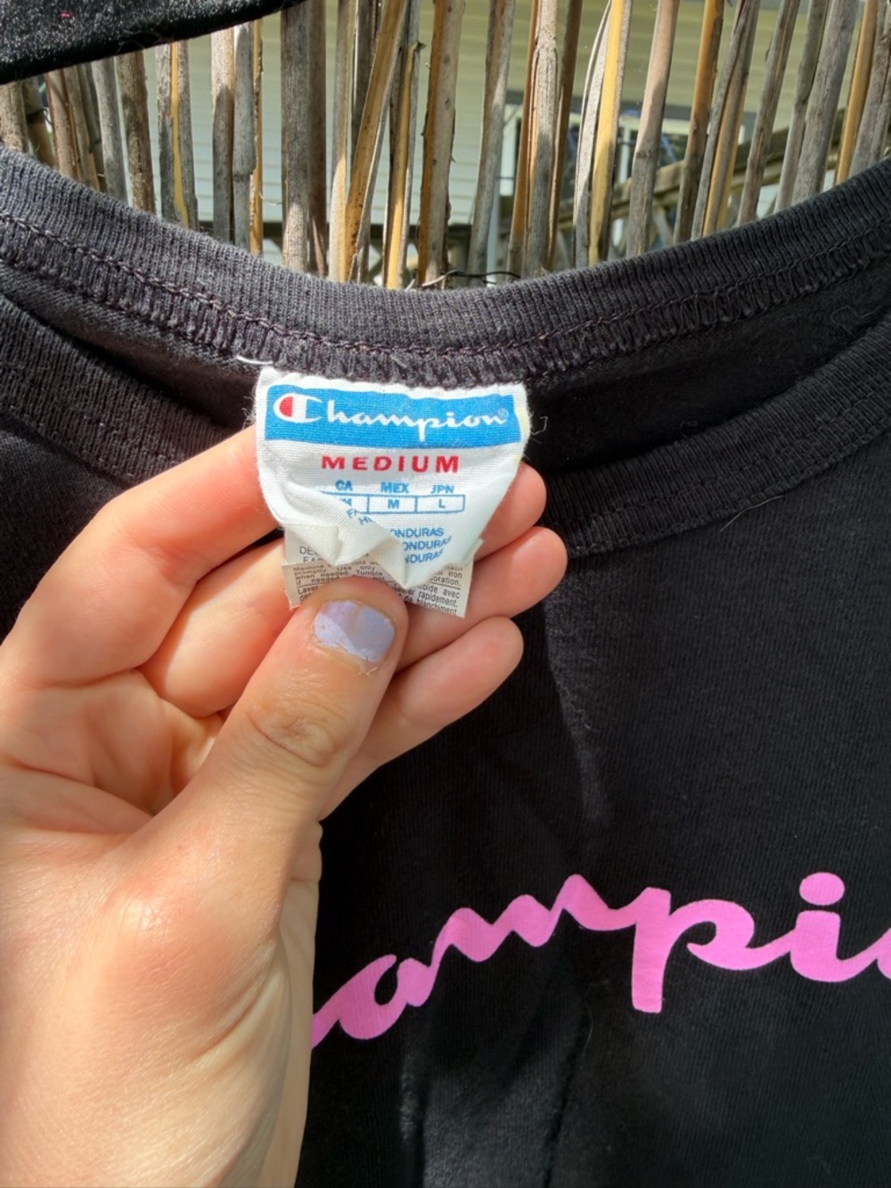 Champion Black Short Sleeve Tee with Pink Logo - Picture 2 of 2